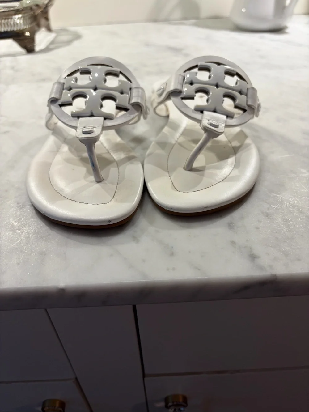 Tory Burch White Logo Thong Sandals Size 4